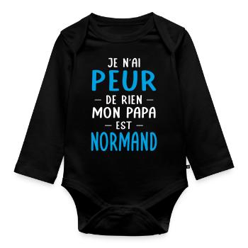 Je n'ai peur de rien mon papa est Normand - Body Bébé bio manches longues - noir - Devant