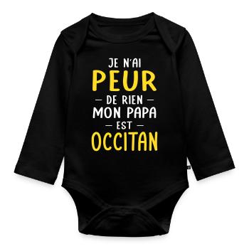 Je n'ai peur de rien mon papa est Occitan - Body Bébé bio manches longues - noir - Devant
