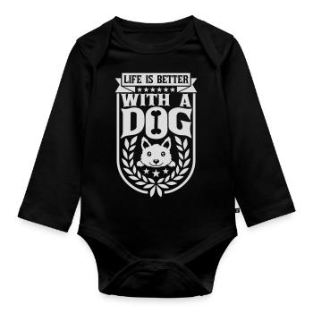better with a dog - Organic Longsleeve Baby Bodysuit - black - Front