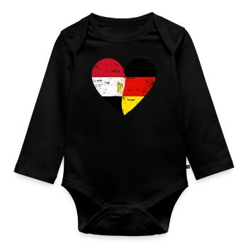 Ägypten Deutschland Flaggenherz - Baby Bio-Langarm-Body - Schwarz - Vorne
