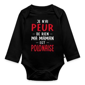 Je n'ai peur de rien ma maman est Polonaise - Body Bébé bio manches longues - noir - Devant