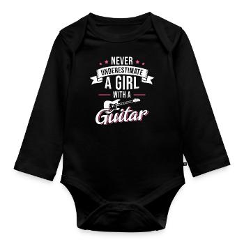 Guitare Fille Guitariste Musicien Guitare électrique Musique - Body Bébé bio manches longues - noir - Devant