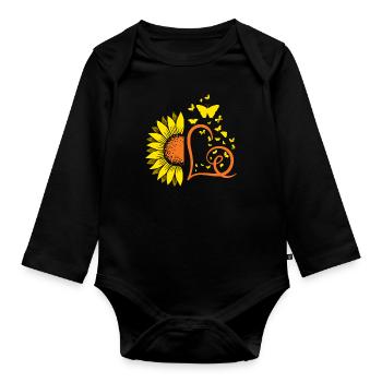 Sunflower Sunflower Butterflies - Organic Longsleeve Baby Bodysuit - black - Front