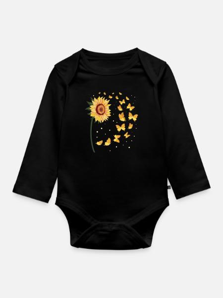 Sonnenblume Schmetterlinge - Baby Bio-Langarm-Body - Schwarz