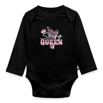 String Queen Funny Harpist Harp Player - Organic Longsleeve Baby Bodysuit - black - Front