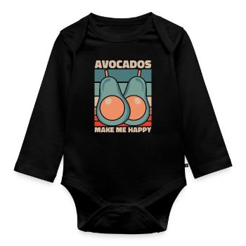 Avocado Essen Guacamole Vegan - Baby Bio-Langarm-Body - Schwarz - Vorne