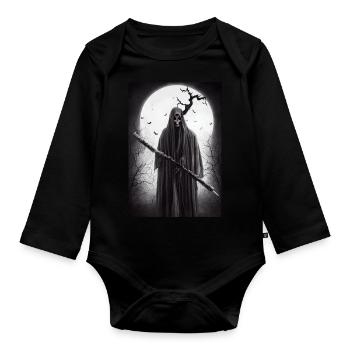 Halloween Death Reaper Sensenmann Schnitter - Baby Bio-Langarm-Body - Schwarz - Vorne
