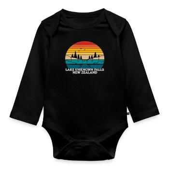 Lake Unknown Falls New Zealand - Organic Longsleeve Baby Bodysuit - black - Front