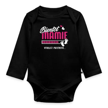 bientôt Mamie veuillez patienter - Body Bébé bio manches longues - noir - Devant