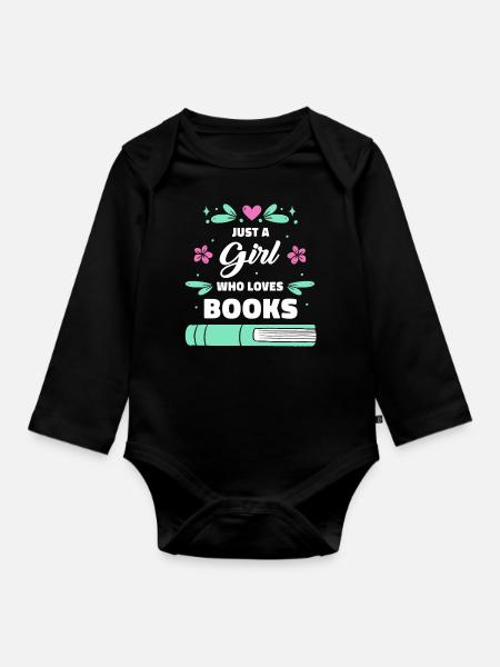 Bücher Buch lesen Bücherei Bibliothek Bücherwurm - Baby Bio-Langarm-Body - Schwarz