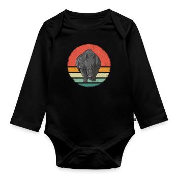 Nashorn Rhinozeros - Baby Bio-Langarm-Body - Schwarz - Vorne