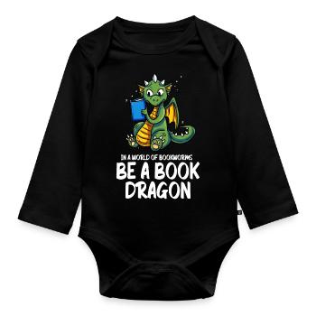 Buch Drache Bücher Lesen Bücherwurm Buchnerd Roman - Baby Bio-Langarm-Body - Schwarz - Vorne