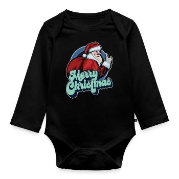 Frohe Weihnachten Weihnachtsmann Daumen hoch Weihnachtsgeschenk - Baby Bio-Langarm-Body - Schwarz - Vorne