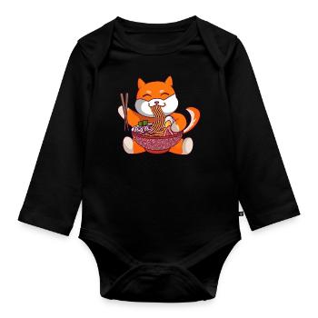 Anime Fox Mange Des Nouilles Japonaises Ramen Kawaii - Body Bébé bio manches longues - noir - Devant