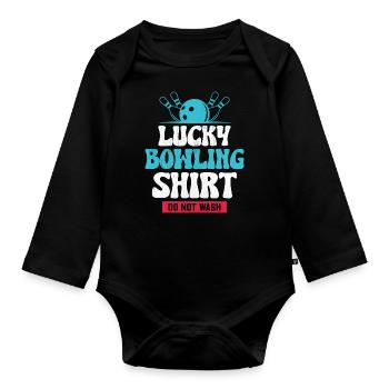Bowling Smashing Pins - Do Not Wash Lucky Bowling - Baby Bio-Langarm-Body - Schwarz - Vorne