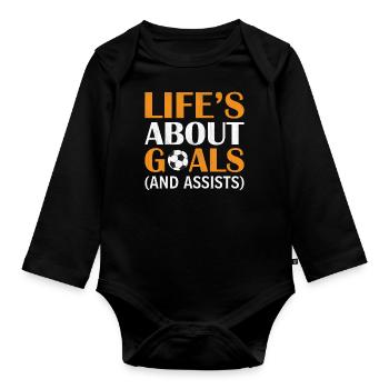 Joueur de football - La vie est une question de buts et d’as - Body Bébé bio manches longues - noir - Devant