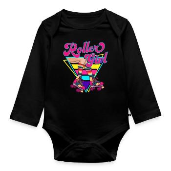 Roller Girl Retro 70s 80s Skater Roller Skates - Organic Longsleeve Baby Bodysuit - black - Front