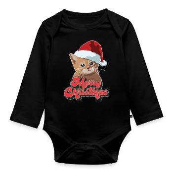 Cadeau de Noël Mignon Drôle de chat Père Noël Joyeux Noël - Body Bébé bio manches longues - noir - Devant