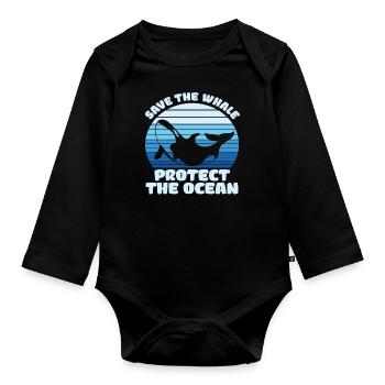 Save The Whale Protect The Ocean - Organic Longsleeve Baby Bodysuit - black - Front