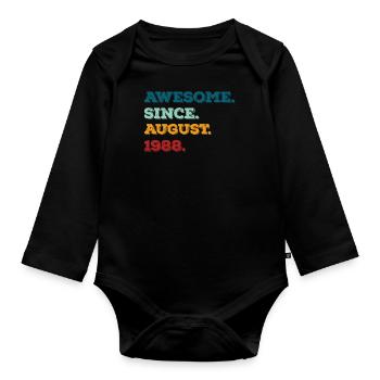 August 1988 - Geburtstag im August - Baby Bio-Langarm-Body - Schwarz - Vorne