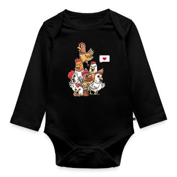 Drôles de poulets éleveurs de volaille - Body Bébé bio manches longues - noir - Devant