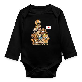 Christmas Funny Gingerbread Christmas Biscuits - Organic Longsleeve Baby Bodysuit - black - Front
