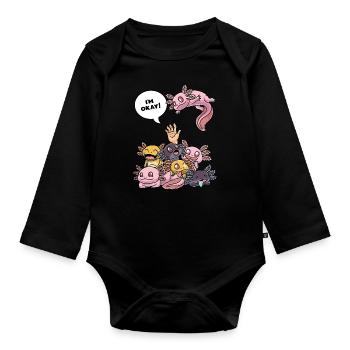 I'm Okay Funny Axolotl - Organic Longsleeve Baby Bodysuit - black - Front