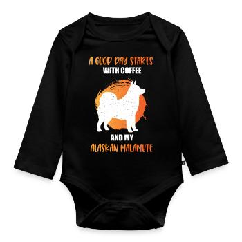 Alaskan Malamute Hund - Baby Bio-Langarm-Body - Schwarz - Vorne