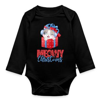 Meowy Christmas - Katzen Weihnachten - Baby Bio-Langarm-Body - Schwarz - Vorne
