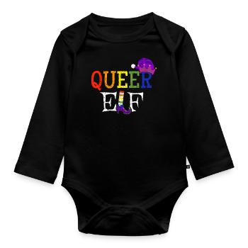 Queer Elf - Schwuler Weihnachts-Elf Gay Pride - Baby Bio-Langarm-Body - Schwarz - Vorne