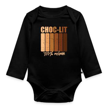 Choc-lit Melanin Melanated Unapologetic Juneteenth - Organic Longsleeve Baby Bodysuit - black - Front