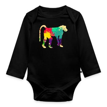 Babouin coloré - Body Bébé bio manches longues - noir - Devant
