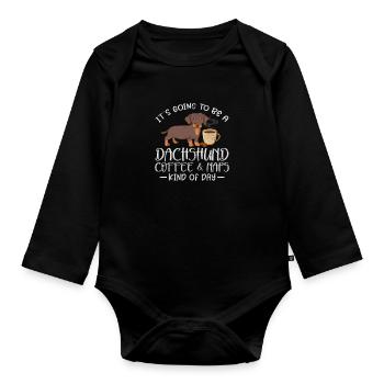 Dachshund Coffee - Organic Longsleeve Baby Bodysuit - black - Front