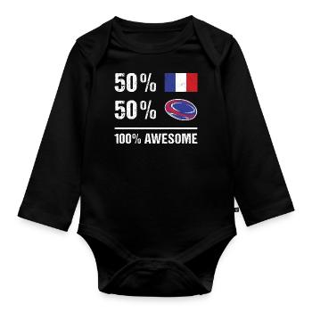 50% France 50% Rugby 100% Génial France Rugby - Body Bébé bio manches longues - noir - Devant