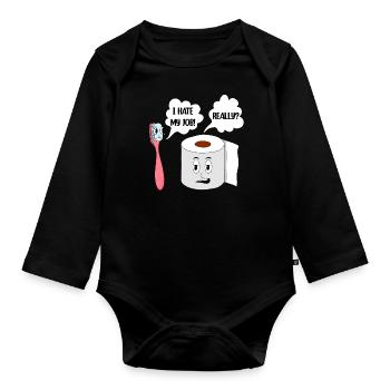 Funny Tootbrush Toilet Paper Apperal - Baby Bio-Langarm-Body - Schwarz - Vorne