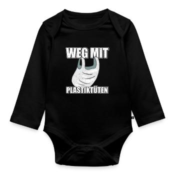 Weg mit Plastiktüten Umweltschutz Rettet die Meere - Baby Bio-Langarm-Body - Schwarz - Vorne