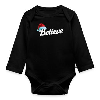Chapeau de Père Noël Croyez au cadeau de fête de Noël - Body Bébé bio manches longues - noir - Devant