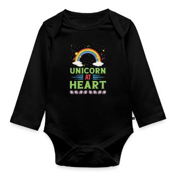 Licorne Einhorn au cœur - Body Bébé bio manches longues - noir - Devant