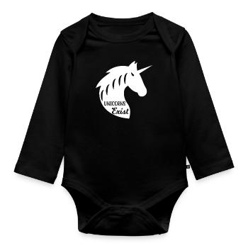 Unicorns exist Unicorn - Organic Longsleeve Baby Bodysuit - black - Front
