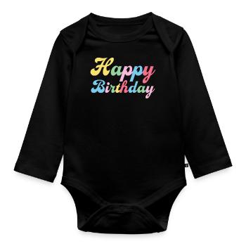 Happy Birthday Glückwunsch Gratulieren - Baby Bio-Langarm-Body - Schwarz - Vorne