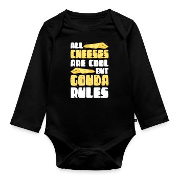 Gouda cheese | Cheese lovers cheeses gift - Organic Longsleeve Baby Bodysuit - black - Front