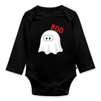 Boo Ghost | Halloween, Kids, Halloween Party - Organic Longsleeve Baby Bodysuit - black - Front