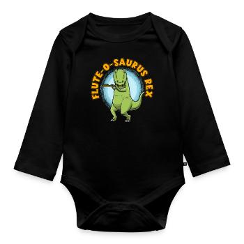 Flûte-o-saurus Rex T-Rex Flûte dinosaure - Body Bébé bio manches longues - noir - Devant