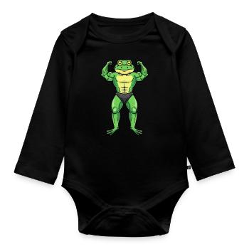 Frosch Fitness Fitnessstudio Motivation - Baby Bio-Langarm-Body - Schwarz - Vorne