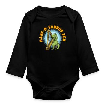 Harf-O-Saurus Rex T-Rex Dinosaurier Harfenspieler - Baby Bio-Langarm-Body - Schwarz - Vorne