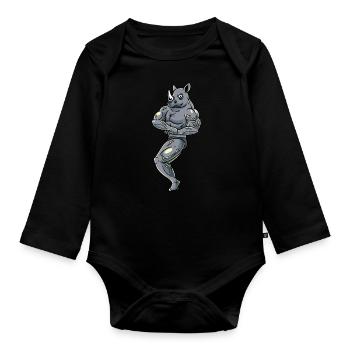 Nashorn Fitness Fitnessstudio Motivation - Baby Bio-Langarm-Body - Schwarz - Vorne