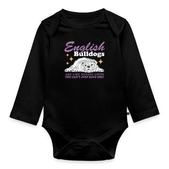 English Bulldog Dog English Bulldog Gift - Organic Longsleeve Baby Bodysuit - black - Front