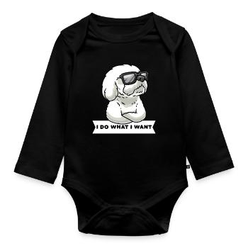Bichon Frisé têtu Bichon bouclé - Body Bébé bio manches longues - noir - Devant