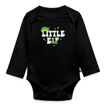 Little Elf Matching Family Christmas Baby Brother - Organic Longsleeve Baby Bodysuit - black - Front