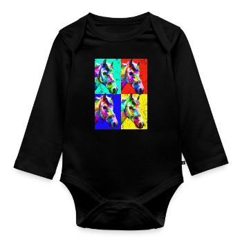 Pop Art Cheval Ferme Animal Lover Drôle Cheval Ri - Body Bébé bio manches longues - noir - Devant